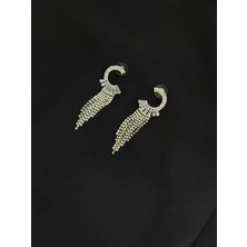 Luxury Gümüş Renk Taşlı Abiye Küpe