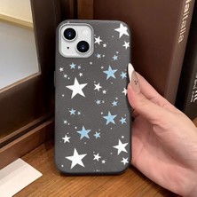 Ucuc iPhone 14 Plus/15 Plus Uyumlu Gri Deri Dokulu Silikon Kamerayı Korur Şok Emici Beşgen Yıldız Deseni Kılıf