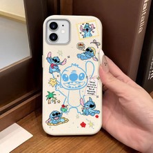 Ucuc iPhone 11 Uyumlu Beyaz Deri Dokulu Silikon Kamerayı Korur Şok Emici Stitch Deseni Kılıf