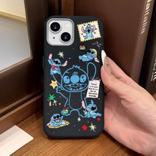 Ucuc iPhone 14 Plus/15 Plus Uyumlu Siyah Deri Dokulu Silikon Kamerayı Korur Şok Emici Stitch Deseni Kılıf