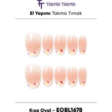 Takma Takma EOBL1678 Kısa Oval 10'lu Tekrar Kullanılabilir El Yapımı Protez Takma Tırnak Pembe-L