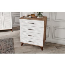 Guneystore Paris 4 Çekmeceli Komple Mdf Atlantik Çam Beyaz Şifonyer