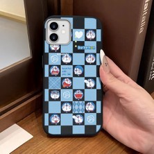 Ucuc iPhone 12/12 Pro Uyumlu Siyah Deri Dokulu Silikon Kamerayı Korur Şok Emici Doraemon Deseni Kılıf