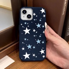 Ucuc iPhone 14 Plus/15 Plus Uyumlu Mavi Deri Dokulu Silikon Kamerayı Korur Şok Emici Beşgen Yıldız Deseni Kılıf
