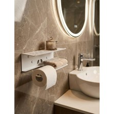 Mee Wall Art Paslanmaz Metal Wc Raflı Tuvalet Kağıtlığı – Telefon & Aksesuar Bölmeli, Beyaz Elektrostatik Boyalı
