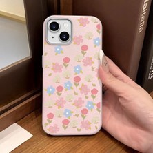 Ucuc iPhone 13/14 Uyumlu Pembe Deri Dokulu Silikon Kamerayı Korur Şok Emici Lale Deseni Kılıf