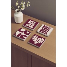 Baum Atelier Pop Art Love Chill Temalı Sevgililer Günü Hediyesi Doğal Taş Traverten Bardak Altlığı 4 Lü Set