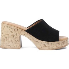 Celal Gültekin Kadın Siyah Yüksek Kalın Topuklu Süet Deri Terlik