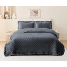Goblette Home Lara Çift Kişilik Volanlı Yatak Örtüsü Takımı - 260X240 cm - Antrasit