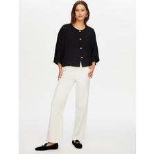 Faik Sönmez Gold Düğme Detaylı Dökümlü Rayon Bluz W26BLZ006