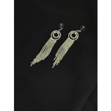 Luxury Gümüş Renk Taşlı Abiye Küpe