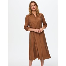 Faik Sönmez Kemer Detaylı Kaçık Yaka Modallı Elbise W26ELB010