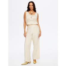 Faik Sönmez Diagonel Dokulu Beli Düğme Detaylı Modallı Pantolon W26PNT003