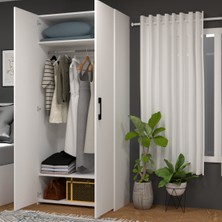 Mobilique Retro-7 Askılı 2 Raflı 2 Kapaklı Gardırop Beyaz