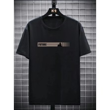 20/1 Penye Compack Futre Baskılı Oversize Kısa Kol Bisiklet Yaka T-Shirt - Siyah