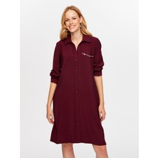 Faik Sönmez Boncuk Şerit Detaylı Modallı Gömlek Elbise W26ELB018