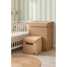 Luxway Home 1 Adet Büyük Jüt Kutu ve 1 Adet Jüt Kapaklı Kutu Doğal Görünümlü Hasır Dokulu Dekoratif Saklama Seti