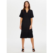 Faik Sönmez Eteği Pililseli Kısa Kol Örme Elbise W26ELB022