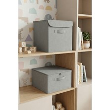 Luxway Home 1 Adet Kapaklı Kutu Gri ve 1 Adet Destekli Hurç Gri Seti Modern Görünümlü Korunaklı Saklama Çözümü