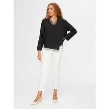 Faik Sönmez Kolları Düğmeli V Yaka Modallı Bluz W26BLZ010