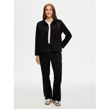 Faik Sönmez Boncuk Payet Iş Detaylı Önü Fermuarlı Eşofman Üst W26ESU008