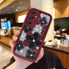 Ucuc Samsung Galaxy A16 Uyumlu Silikon Malzeme Darbeye Dayanıklı Bordo Renkli Kılıf Çiçekler Desen