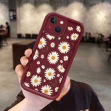 Ucuc iPhone 14 Uyumlu Silikon Malzeme Darbeye Dayanıklı Bordo Renkli Kılıf Çiçekler Desen