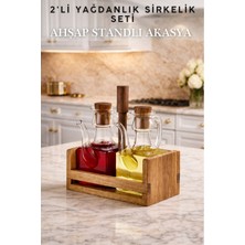 Penthouse 2'li Borosilikat Yağdanlık Ahşap Standlı Akasya 2'li Yağdanlık Sirkelik Seti