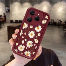 Ucuc Tecno Spark 20 Pro Uyumlu Silikon Malzeme Darbeye Dayanıklı Bordo Renkli Kılıf Çiçekler Desen