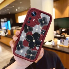 Ucuc Xiaomi 12T Uyumlu Silikon Malzeme Darbeye Dayanıklı Bordo Renkli Kılıf Çiçekler Desen