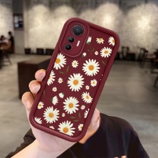 Ucuc Xiaomi 12 Lite Uyumlu Silikon Malzeme Darbeye Dayanıklı Bordo Renkli Kılıf Çiçekler Desen