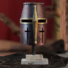 Keematee Tasarım Dekoratif Bakır Haçlı Şövalye Kask Haçlı Şövalye Miğfer  Obje Biblo