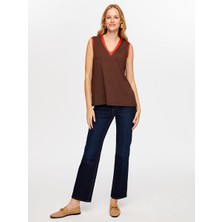 Faik Sönmez Kontrast Bantlı V Yaka Örme Atlet W26ATL013