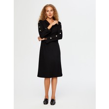 Faik Sönmez Kolları Düğme Detaylı Uzun Kollu Kaşkorse Örme Elbise W26ELB021