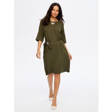 Faik Sönmez Arkası Örme Önü Liyoselli Beli Kemerli Kısa Kol Torba Elbise W26ELB011