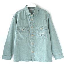 DobaKids Cep Üzeri Baskılı Erkek Çocuk Keten Uzun Kollu Regular Gömlek Yeşil Erkek Çocuk Gömleği