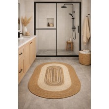 Halımax Salda JUT09 Hasır Çift Taraflı Yıkanabilir Jüt Kilim Mutfak Banyo Koridor Halısı Oval Jüt Halı