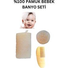 Sesengo %100 Doğal Pamuk Bebek Banyo Lifi, Doğal Pamuklu Bebek Yüz Lifi, Bebek Limon Ağacı Ahşap Tarak Set