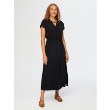 Faik Sönmez Kemer Detaylı V Yaka Kolsuz Modallı Elbise W26ELB002