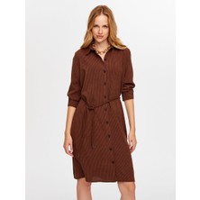 Faik Sönmez Kuşaklı Kendinden Dokulu Şönil Elbise W26ELB023