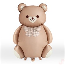 Süsle Bebek ve Parti Papyonlu Ayıcık Folyo Balon, 90 cm x 65 cm - Karamel