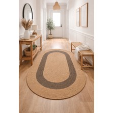 Halımax Salda JUT08 Hasır Çift Taraflı Yıkanabilir Jüt Kilim Mutfak Banyo Koridor Halısı Oval Jüt Halı