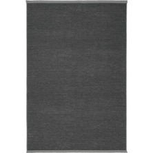 Cool Halı Marcos Antrasit Gri Düz Renk Çizgili Makinede Yıkanabilir Ince Yazlık Kaymaz Taban Dokuma Kilim