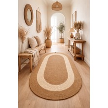 Halımax Salda JUT07 Hasır Çift Taraflı Yıkanabilir Jüt Kilim Mutfak Banyo Koridor Halısı Oval Jüt Halı