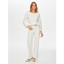 Faik Sönmez Omuzları Düğme Detaylı Uzun Kollu Kayık Yaka T-Shırt S26TSH069