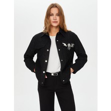 Faik Sönmez Taşlı Broş Detaylı Kendinden Simli Track Ceket S26CKT005