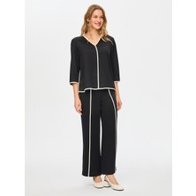 Faik Sönmez Renk Bloklu V Yaka 3/4 Kol Bluz S26BLZ014