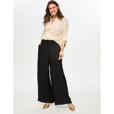 Faik Sönmez Beli Lastikli Kendinden Dokulu Wide Leg Fit Pantolon S26PNT030