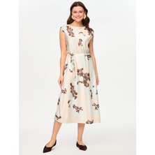 Faik Sönmez Çiçek Desen Düşük Kollu Kayık Yaka Viskon Elbise S26ELB027