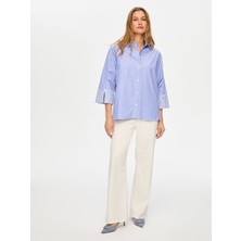 Faik Sönmez Kolları Büzgü Detaylı Çizgili Poplin Gömlek S26GML011